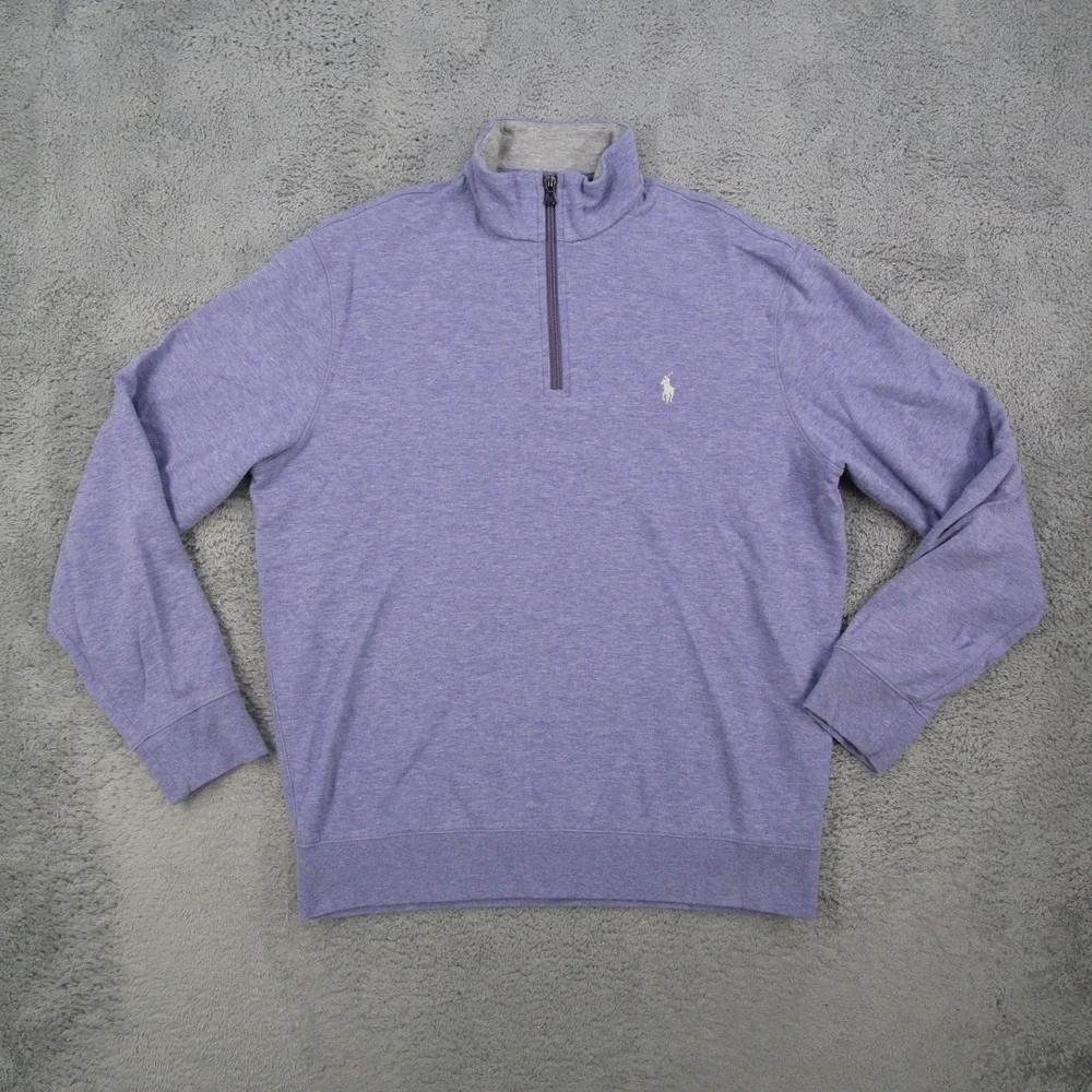 Polo Ralph Lauren Mens Medium Purple Heather Quarter Zip Pullover Sweater M Pony